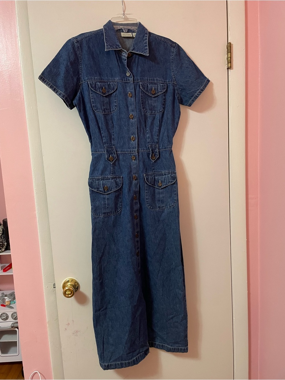 Vintage St. John's Bay blue denim midi dress with button-up front